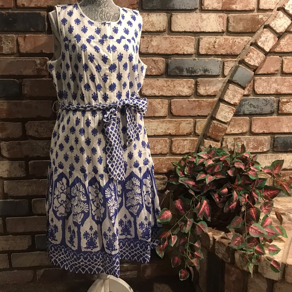 J CREW Silk/Cotton block print sleeveless dress